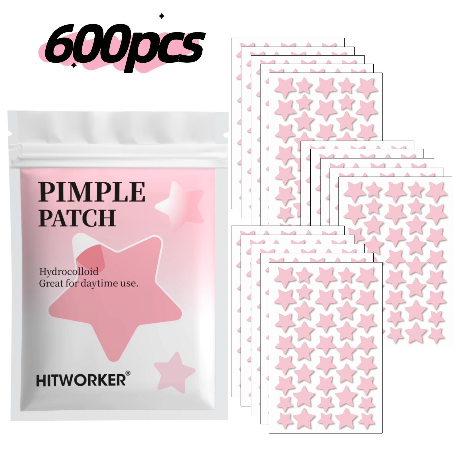 Tea Tree Spot Treatment - 600 Patchs Anti-Acné Étoile Rose, Design